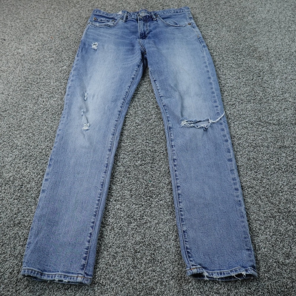 Gap Jeans Mens 32X30 Light Blue Denim Pants Slim Straight Distressed Rip Stretch